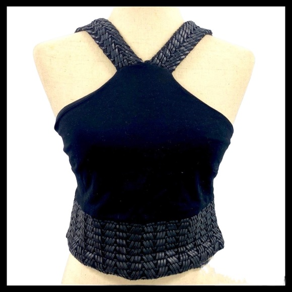 Bebe Halter Crop Top with Vegan Leather trim - Medium - Picture 15 of 15